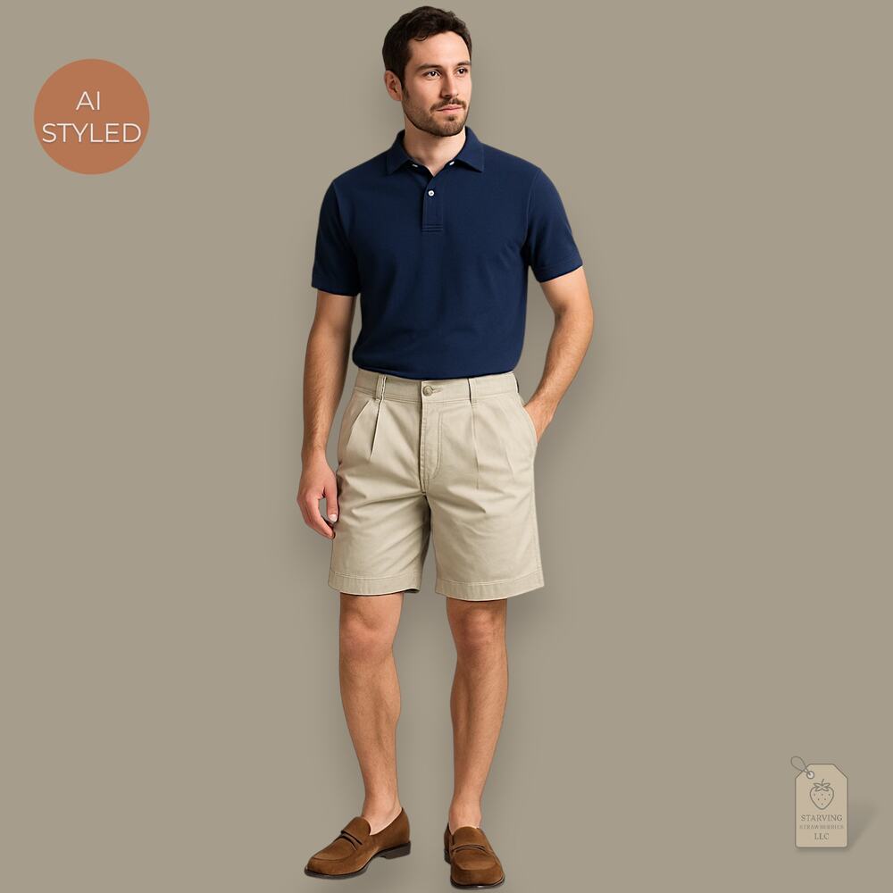 Men’s Polo Ralph Lauren | 42T Vintage Khaki Pleated Shorts | Preppy Classic - Picture 2 of 6